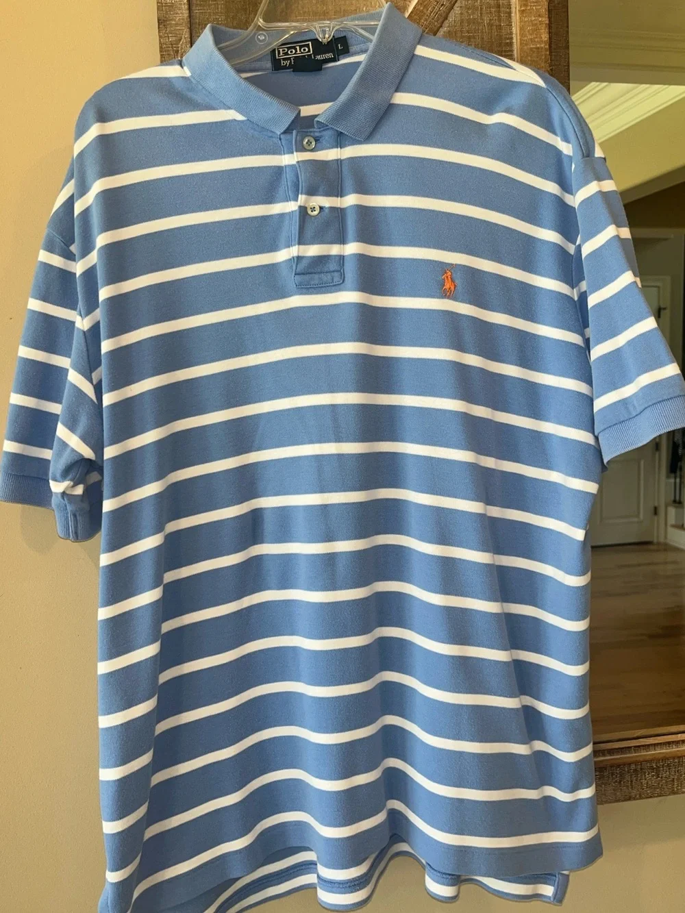Polo Ralph Lauren Soft Cotton Knit Blue and White Striped Polo Shirt